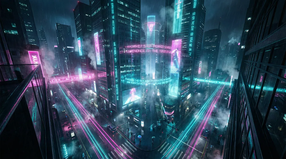 MIYA737.COO 竖屏短剧平台首页背景 - 赛博朋克都市夜景